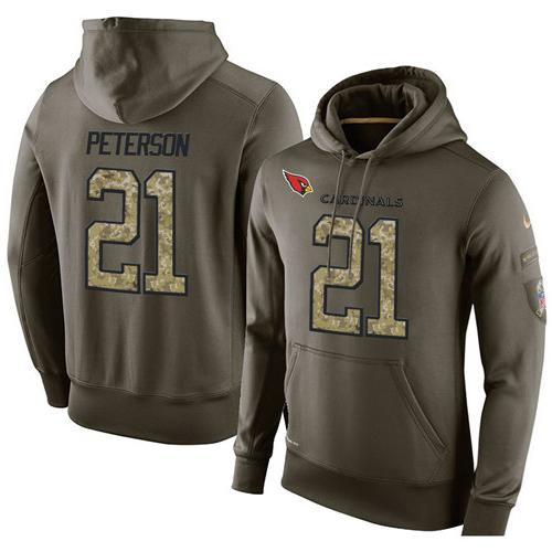 NFL Men's Nike Arizona Cardinals #21 Patrick Peterson Stitched Green Olive Salute To Service KO Performance Hoodie - Click Image to Close